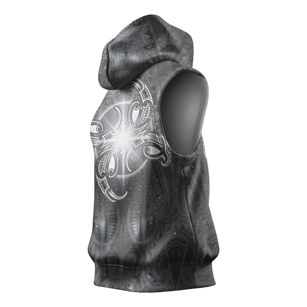 New Zealand Matariki Ururangi Sleeveless Hoodie Maori Moko Grey Galaxy