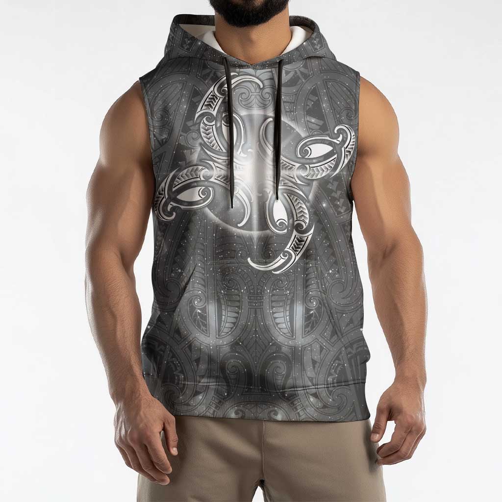 New Zealand Matariki Ururangi Sleeveless Hoodie Maori Moko Grey Galaxy