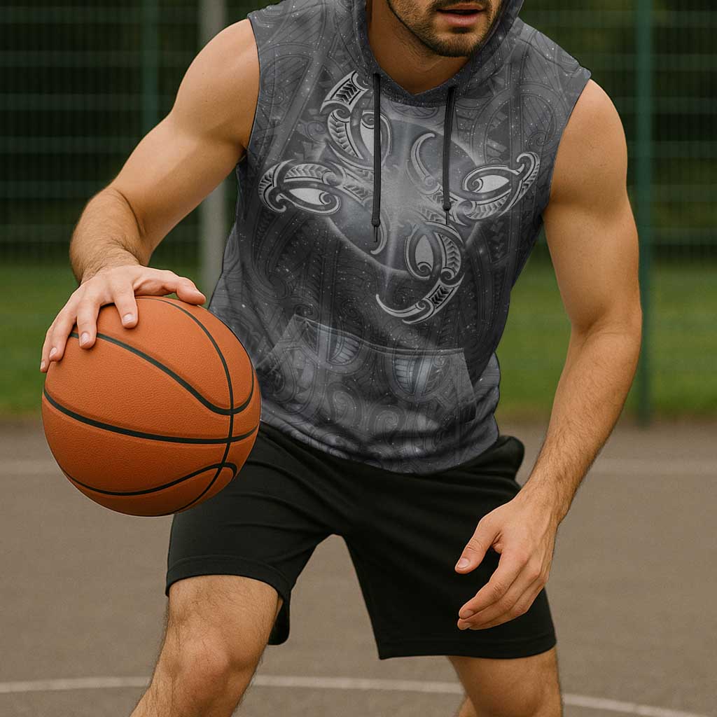 New Zealand Matariki Ururangi Sleeveless Hoodie Maori Moko Grey Galaxy