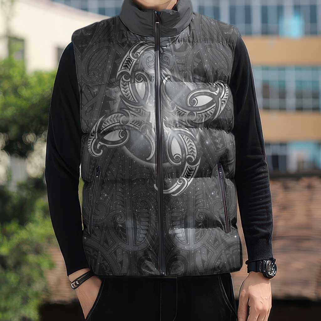 New Zealand Matariki Ururangi Sleeveless Puffer Jacket Maori Moko Grey Galaxy