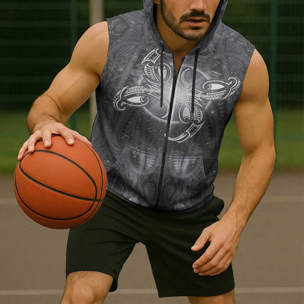 New Zealand Matariki Ururangi Sleeveless Zip Hoodie Maori Moko Grey Galaxy