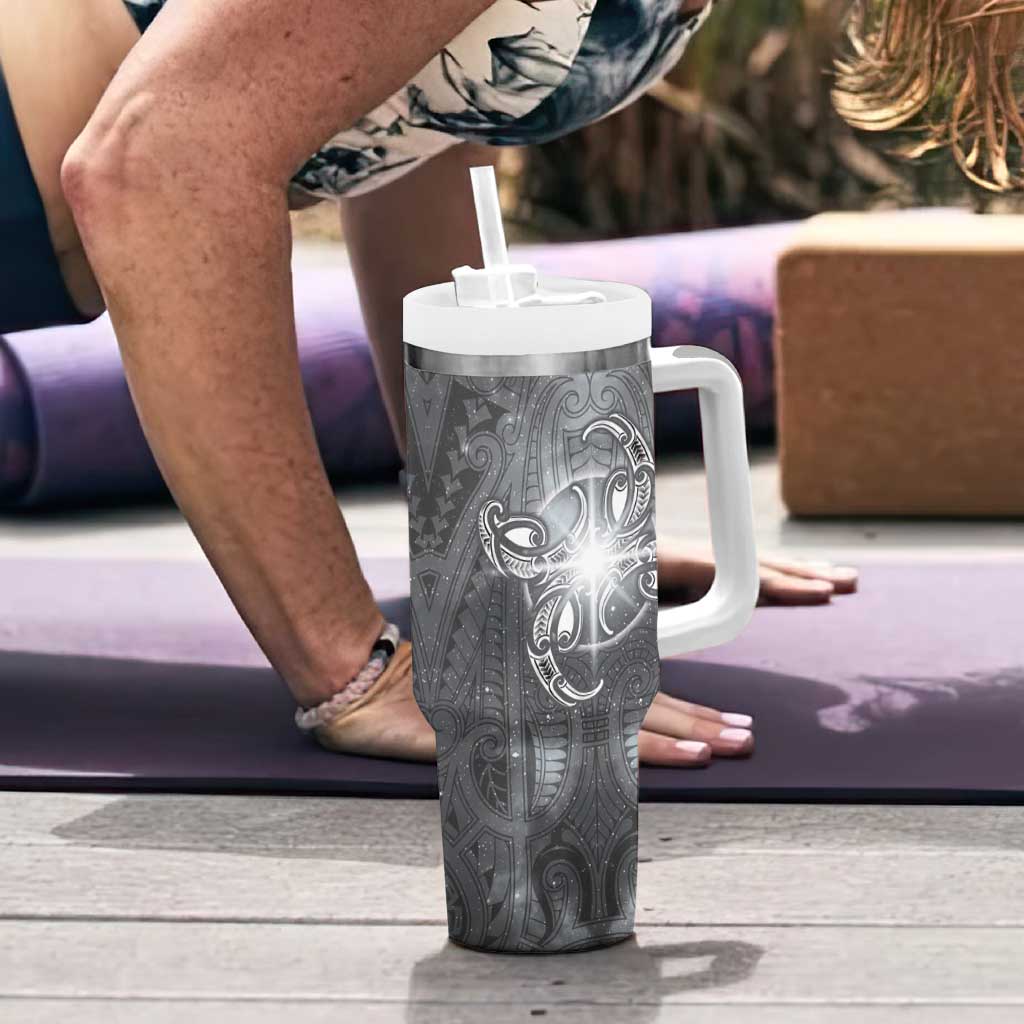 New Zealand Matariki Ururangi Tumbler With Handle Maori Moko Grey Galaxy