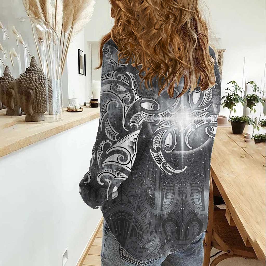 New Zealand Matariki Ururangi Women Casual Shirt Maori Moko Grey Galaxy