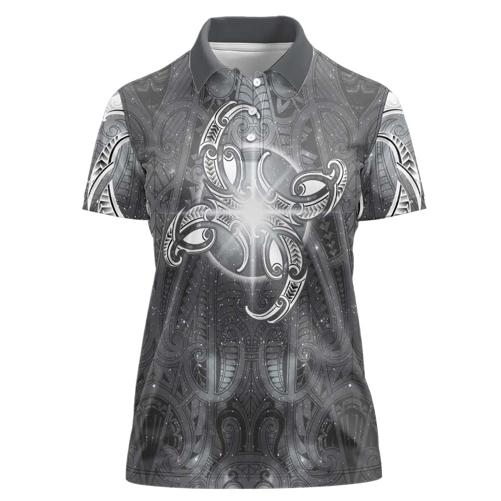 New Zealand Matariki Ururangi Women Polo Shirt Maori Moko Grey Galaxy