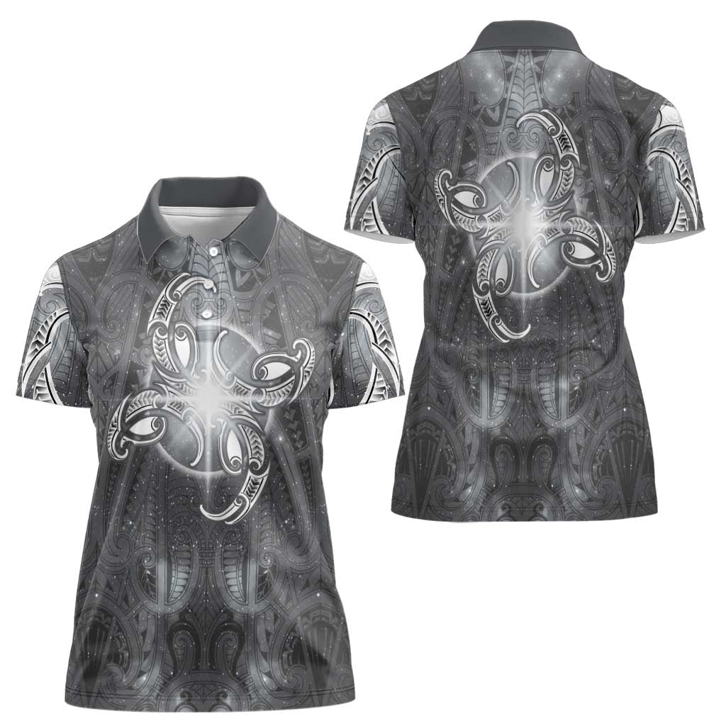 New Zealand Matariki Ururangi Women Polo Shirt Maori Moko Grey Galaxy