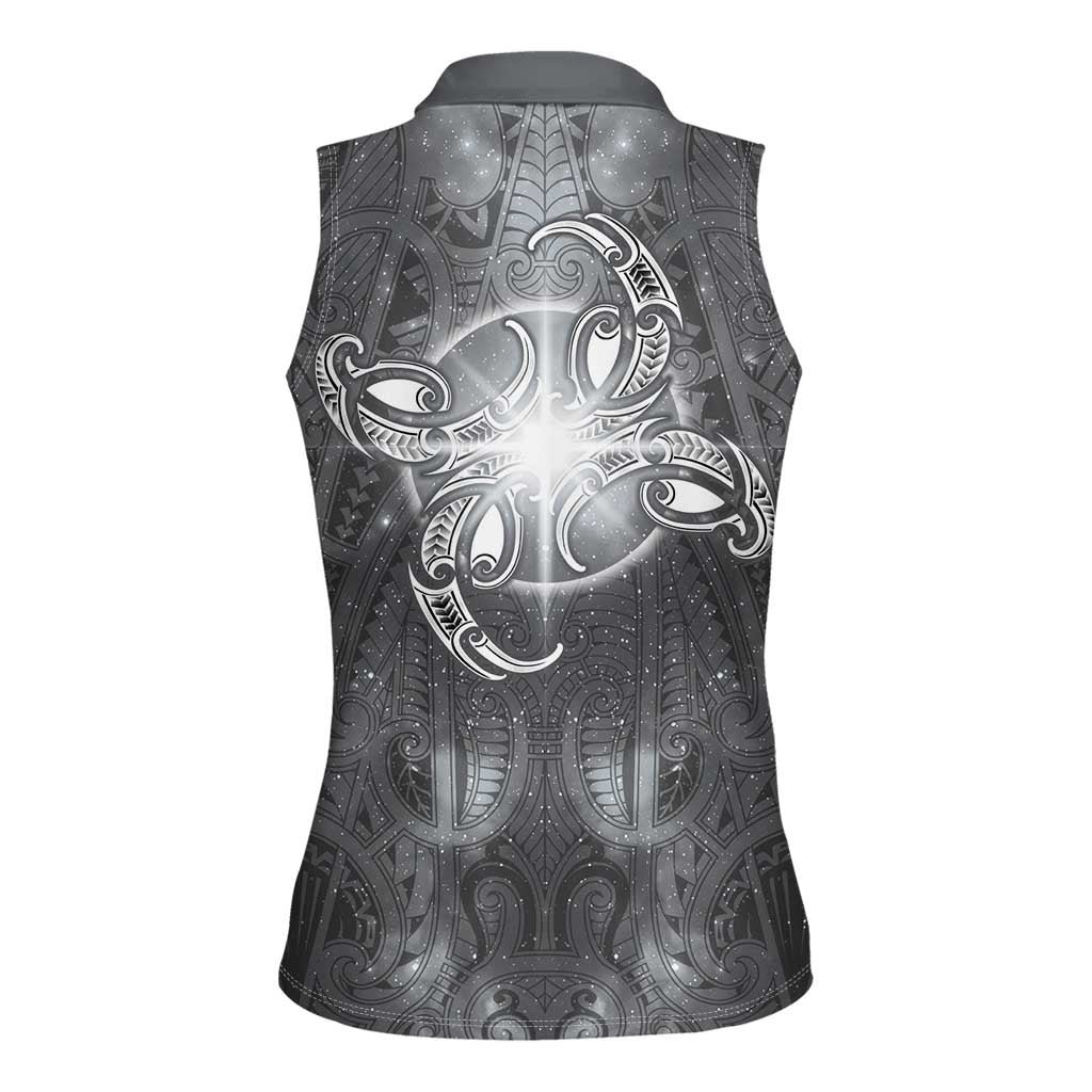 New Zealand Matariki Ururangi Women Sleeveless Polo Shirt Maori Moko Grey Galaxy
