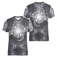 New Zealand Matariki Ururangi Women V-Neck T-Shirt Maori Moko Grey Galaxy