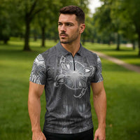 New Zealand Matariki Ururangi Zipper Polo Shirt Maori Moko Grey Galaxy