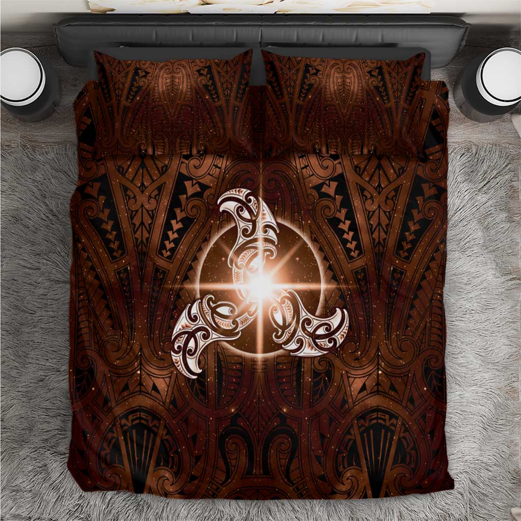New Zealand Matariki Tupuanuku Bedding Set Maori Moko Brown Galaxy