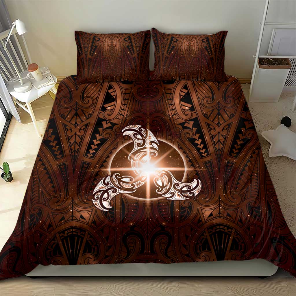 New Zealand Matariki Tupuanuku Bedding Set Maori Moko Brown Galaxy