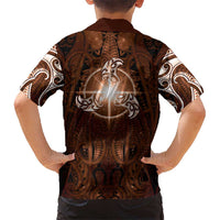 New Zealand Matariki Tupuanuku Family Matching Long Sleeve Bodycon Dress and Hawaiian Shirt Maori Moko Brown Galaxy LT05 - Polynesian Pride
