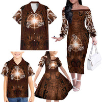 New Zealand Matariki Tupuanuku Family Matching Off The Shoulder Long Sleeve Dress and Hawaiian Shirt Maori Moko Brown Galaxy LT05 - Polynesian Pride