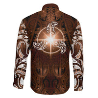 New Zealand Matariki Tupuanuku Family Matching Off The Shoulder Long Sleeve Dress and Hawaiian Shirt Maori Moko Brown Galaxy LT05 - Polynesian Pride