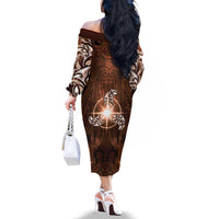 New Zealand Matariki Tupuanuku Family Matching Off The Shoulder Long Sleeve Dress and Hawaiian Shirt Maori Moko Brown Galaxy LT05 - Polynesian Pride