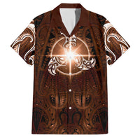 New Zealand Matariki Tupuanuku Family Matching Off Shoulder Short Dress and Hawaiian Shirt Maori Moko Brown Galaxy LT05 Dad's Shirt - Short Sleeve Brown - Polynesian Pride