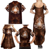 New Zealand Matariki Tupuanuku Family Matching Summer Maxi Dress and Hawaiian Shirt Maori Moko Brown Galaxy LT05 - Polynesian Pride