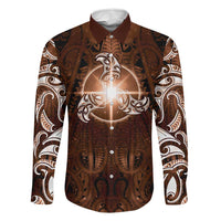 New Zealand Matariki Tupuanuku Family Matching Summer Maxi Dress and Hawaiian Shirt Maori Moko Brown Galaxy LT05 Dad's Shirt - Long Sleeve Brown - Polynesian Pride