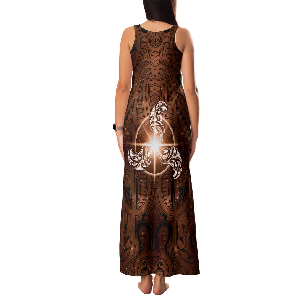 New Zealand Matariki Tupuanuku Family Matching Tank Maxi Dress and Hawaiian Shirt Maori Moko Brown Galaxy
