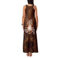 New Zealand Matariki Tupuanuku Family Matching Tank Maxi Dress and Hawaiian Shirt Maori Moko Brown Galaxy