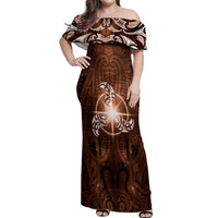 New Zealand Matariki Tupuanuku Off Shoulder Maxi Dress Maori Moko Brown Galaxy