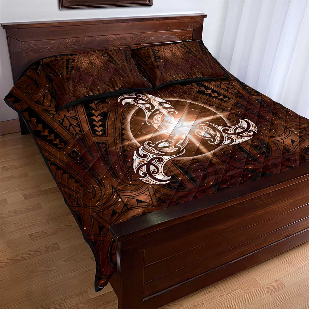 New Zealand Matariki Tupuanuku Quilt Bed Set Maori Moko Brown Galaxy