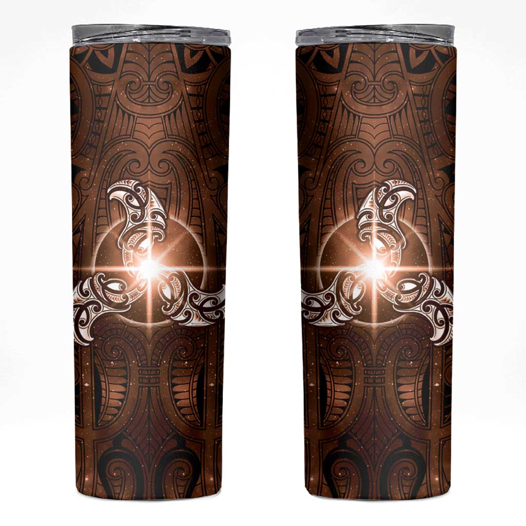 New Zealand Matariki Tupuanuku Skinny Tumbler Maori Moko Brown Galaxy