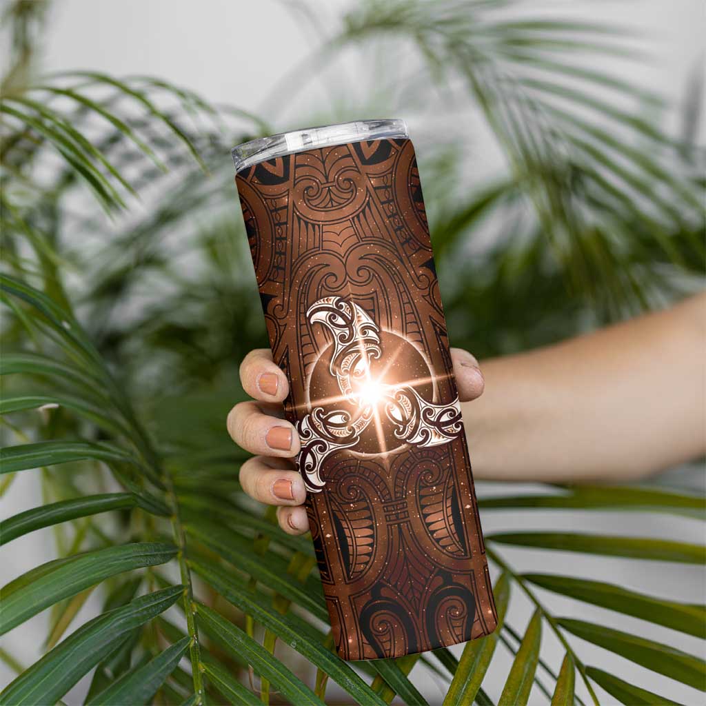 New Zealand Matariki Tupuanuku Skinny Tumbler Maori Moko Brown Galaxy