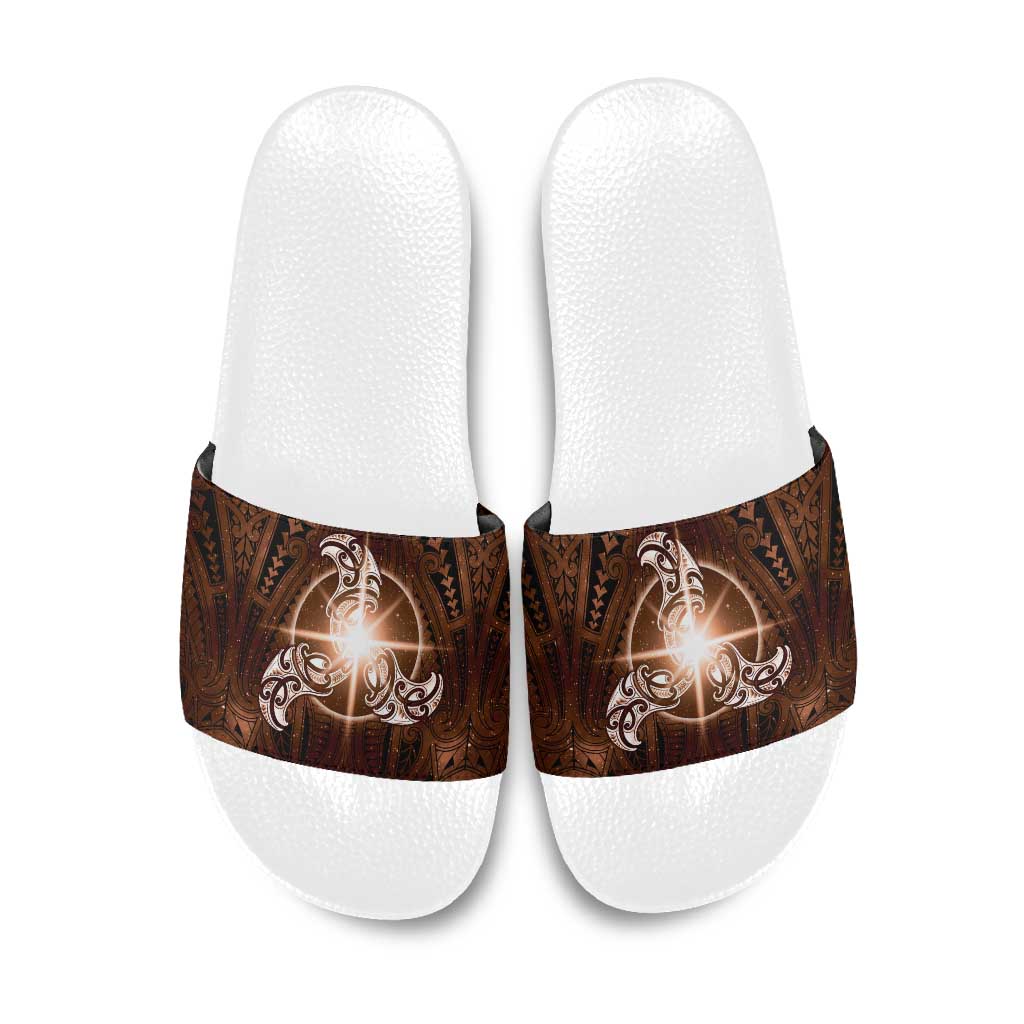 New Zealand Matariki Tupuanuku Slide Sandals Maori Moko Brown Galaxy