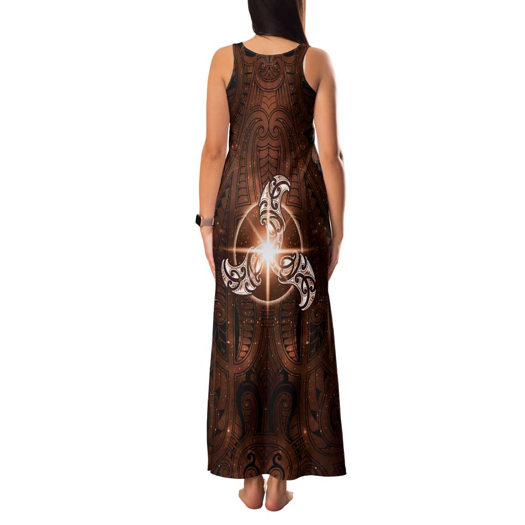 New Zealand Matariki Tupuanuku Tank Maxi Dress Maori Moko Brown Galaxy
