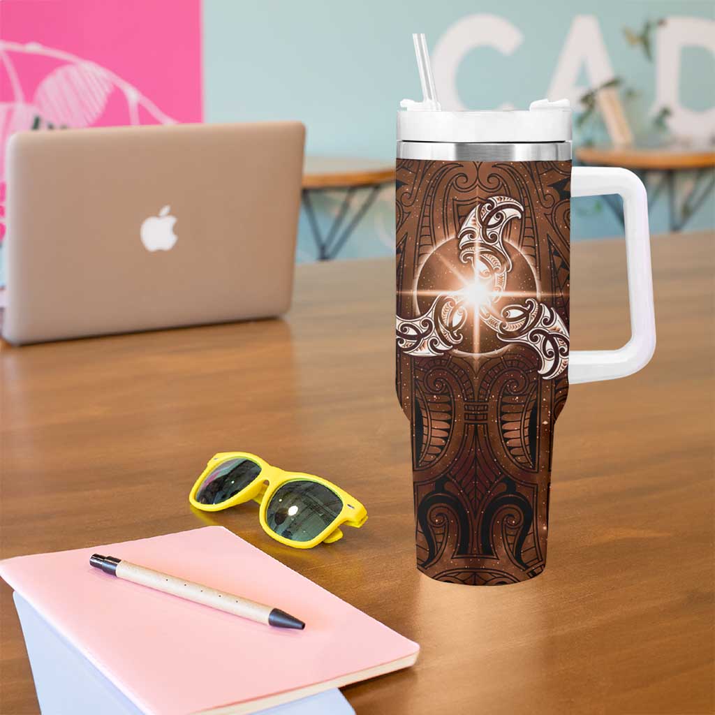 New Zealand Matariki Tupuanuku Tumbler With Handle Maori Moko Brown Galaxy