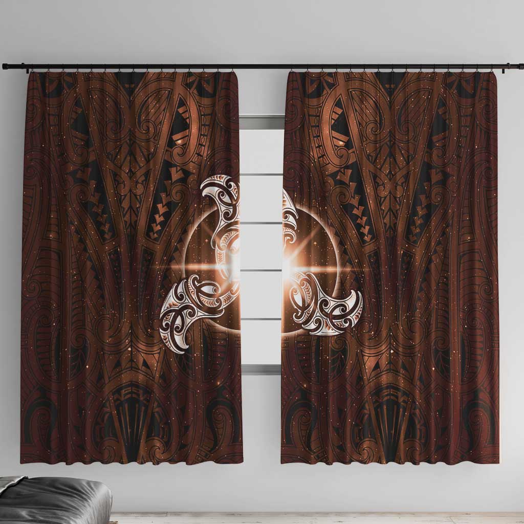 New Zealand Matariki Tupuanuku Window Curtain Maori Moko Brown Galaxy LT05 With Hooks Brown - Polynesian Pride