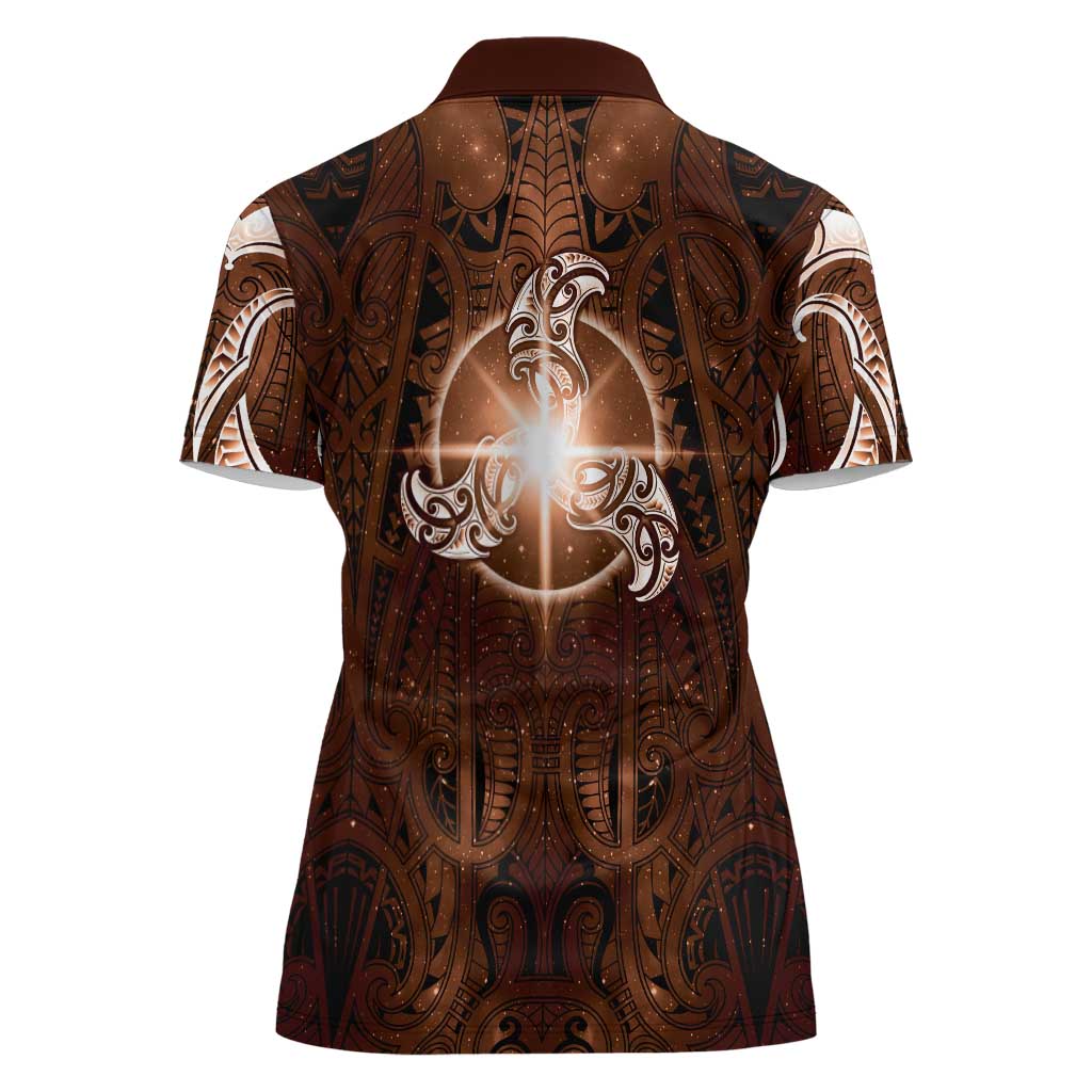New Zealand Matariki Tupuanuku Women Polo Shirt Maori Moko Brown Galaxy