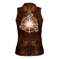New Zealand Matariki Tupuanuku Women Sleeveless Polo Shirt Maori Moko Brown Galaxy