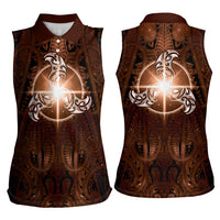 New Zealand Matariki Tupuanuku Women Sleeveless Polo Shirt Maori Moko Brown Galaxy