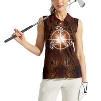 New Zealand Matariki Tupuanuku Women Sleeveless Polo Shirt Maori Moko Brown Galaxy