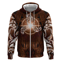 New Zealand Matariki Tupuanuku Zip Hoodie Maori Moko Brown Galaxy