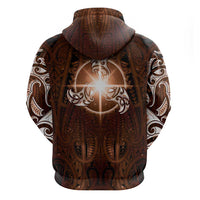 New Zealand Matariki Tupuanuku Zip Hoodie Maori Moko Brown Galaxy