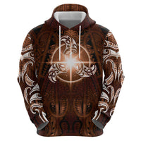 New Zealand Matariki Tupuanuku Zip Hoodie Maori Moko Brown Galaxy