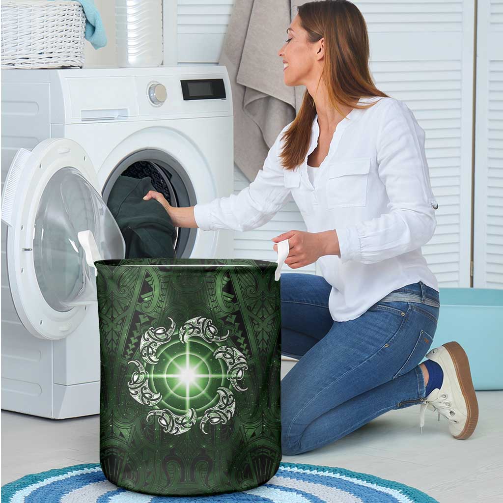 New Zealand Matariki Tupuarangi Laundry Basket Maori Moko Green Galaxy