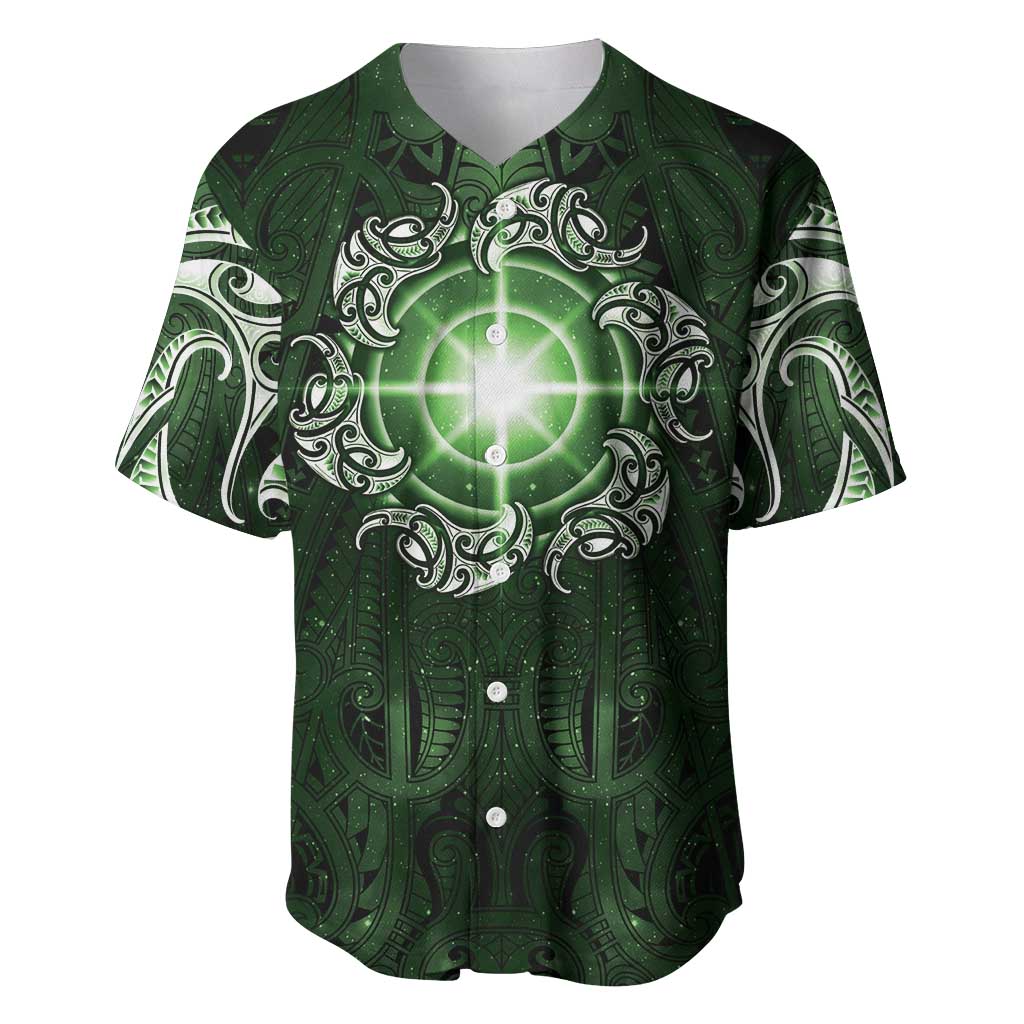 New Zealand Matariki Tupuarangi Baseball Jersey Maori Moko Green Galaxy LT05 Green - Polynesian Pride