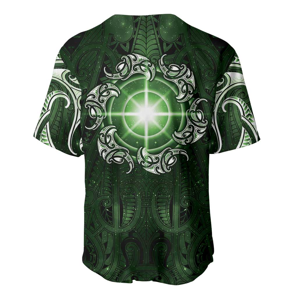 New Zealand Matariki Tupuarangi Baseball Jersey Maori Moko Green Galaxy LT05 - Polynesian Pride