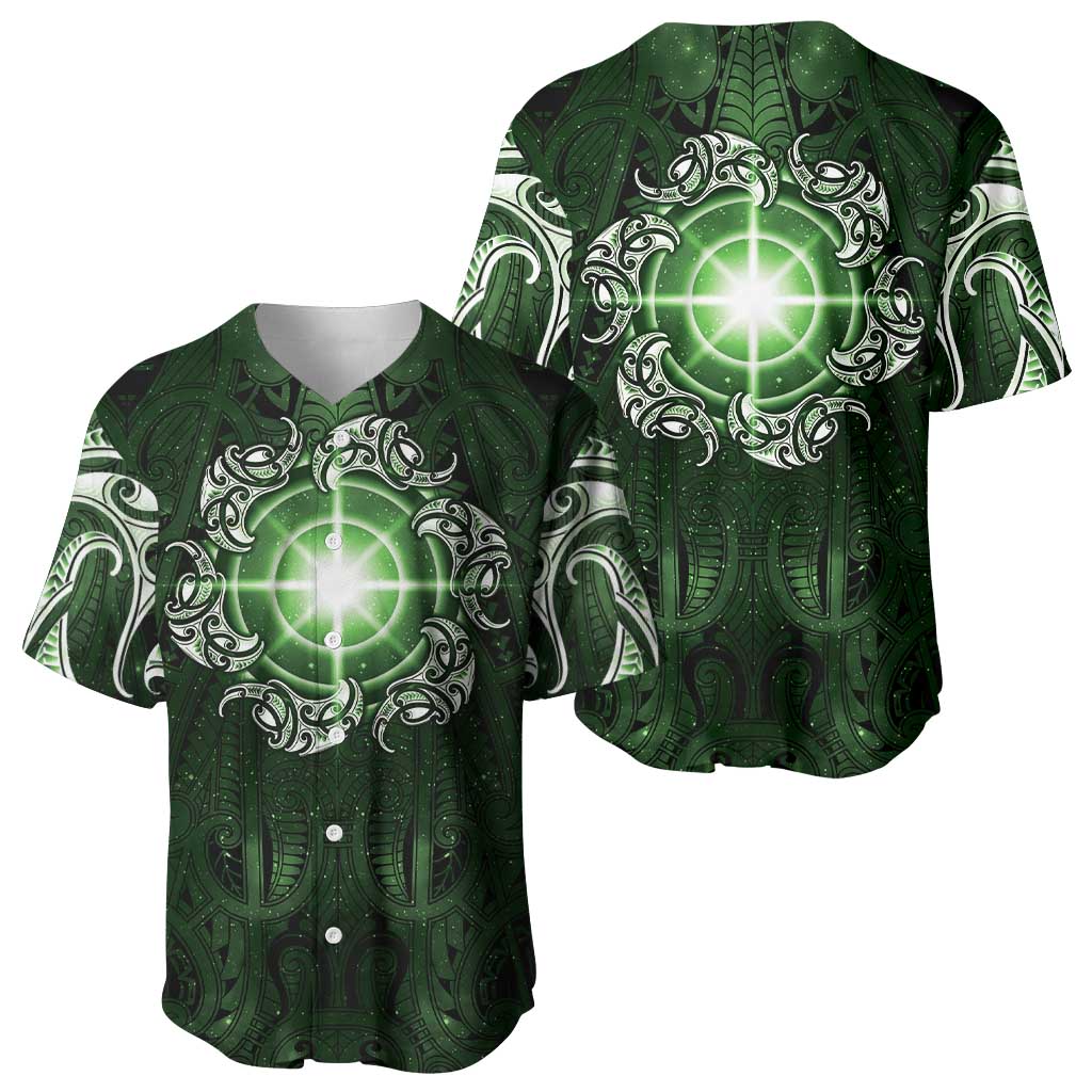 New Zealand Matariki Tupuarangi Baseball Jersey Maori Moko Green Galaxy LT05 - Polynesian Pride
