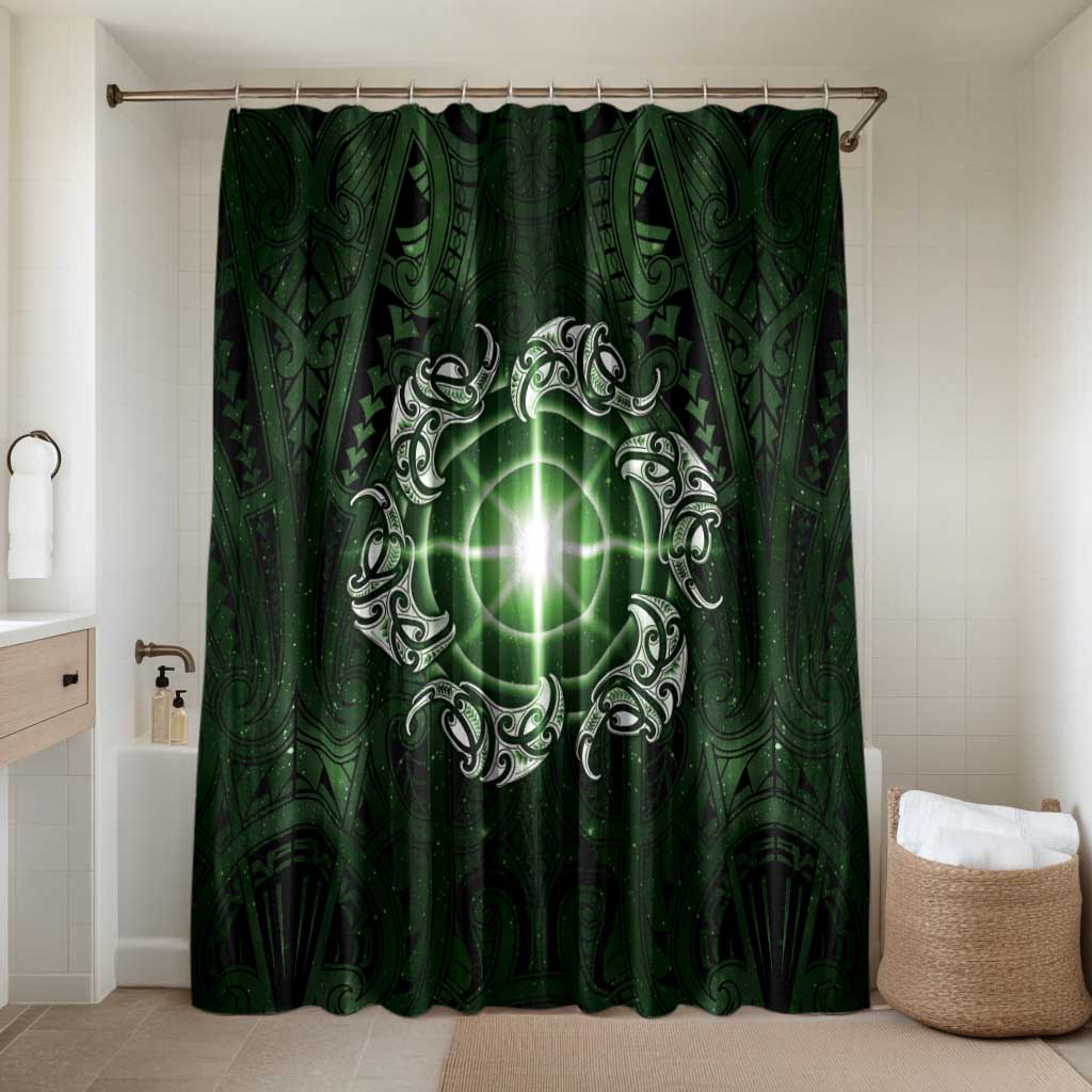 New Zealand Matariki Tupuarangi Bathroom Set Maori Moko Green Galaxy LT05 Shower Curtain Only Green - Polynesian Pride