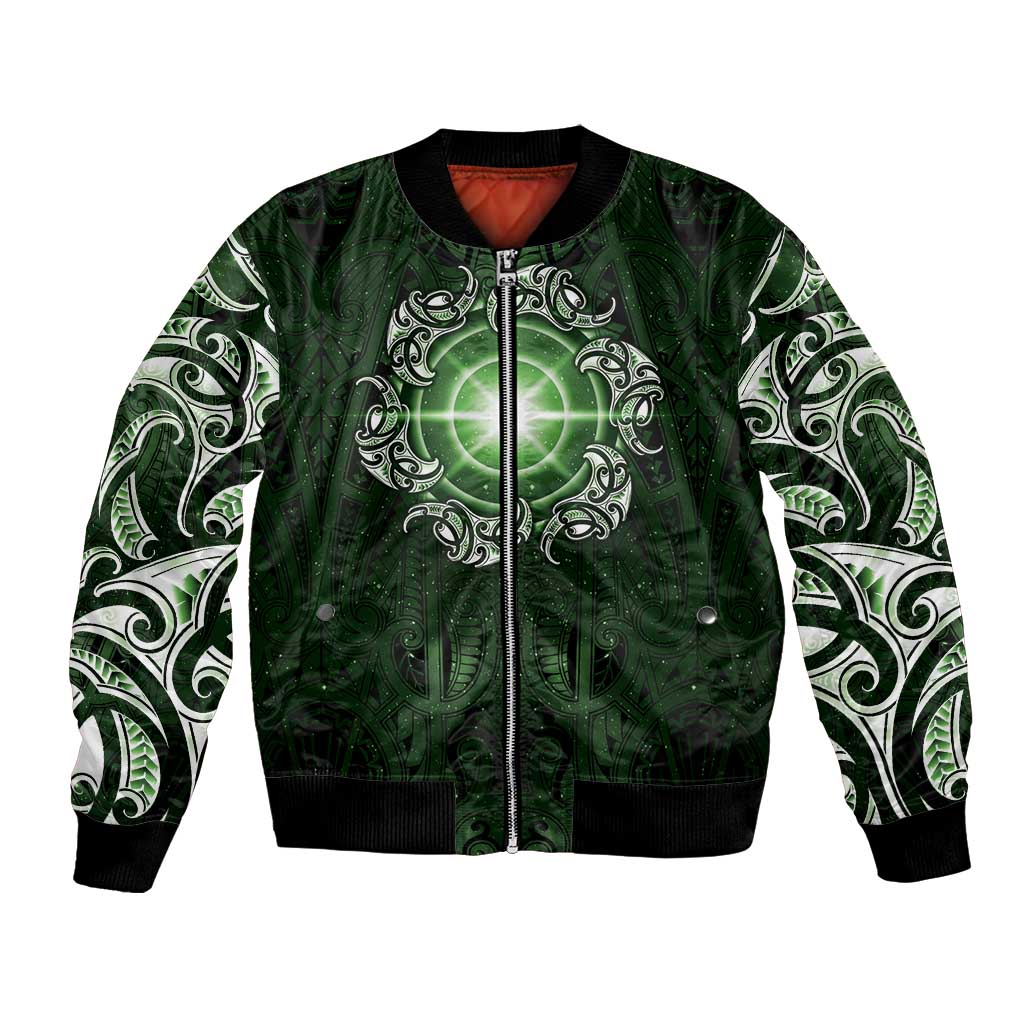 New Zealand Matariki Tupuarangi Bomber Jacket Maori Moko Green Galaxy