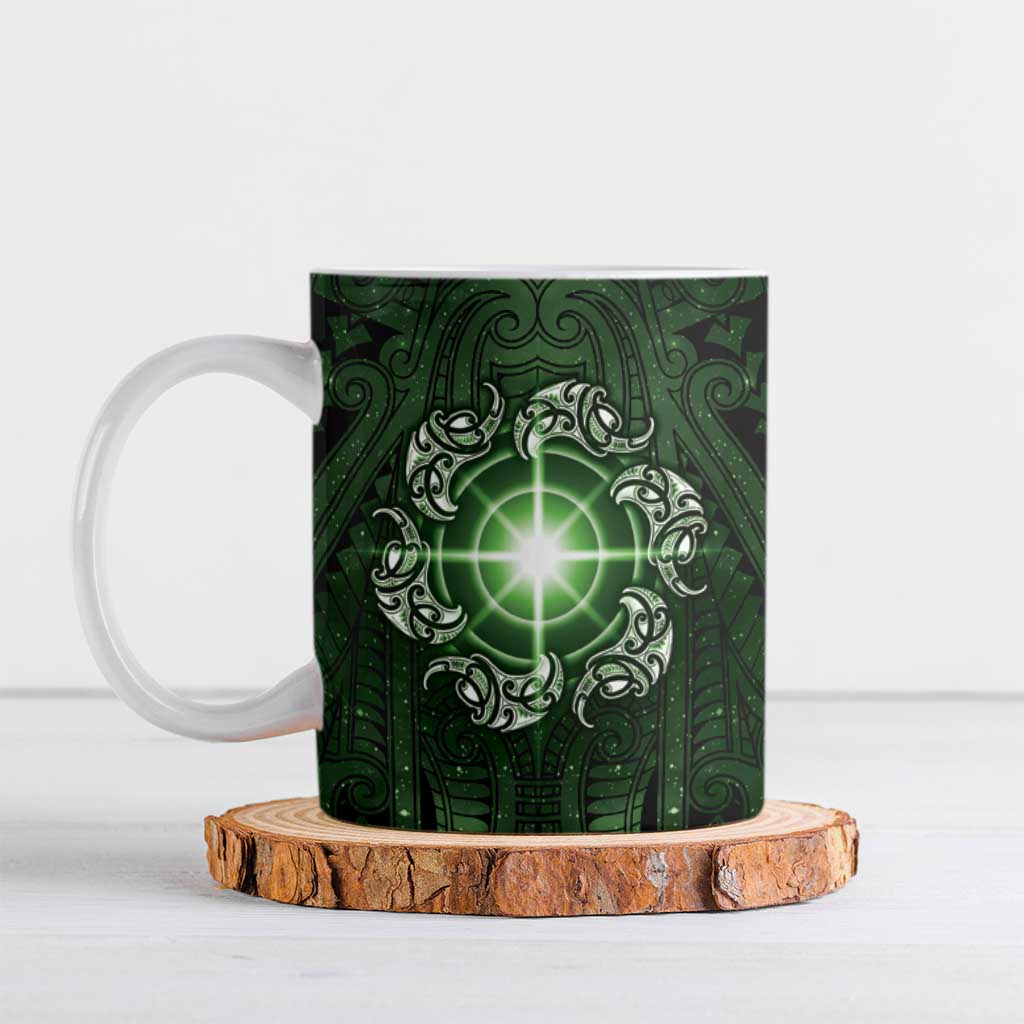 New Zealand Matariki Tupuarangi Ceramic Mug Maori Moko Green Galaxy