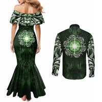 New Zealand Matariki Tupuarangi Couples Matching Mermaid Dress and Long Sleeve Button Shirt Maori Moko Green Galaxy