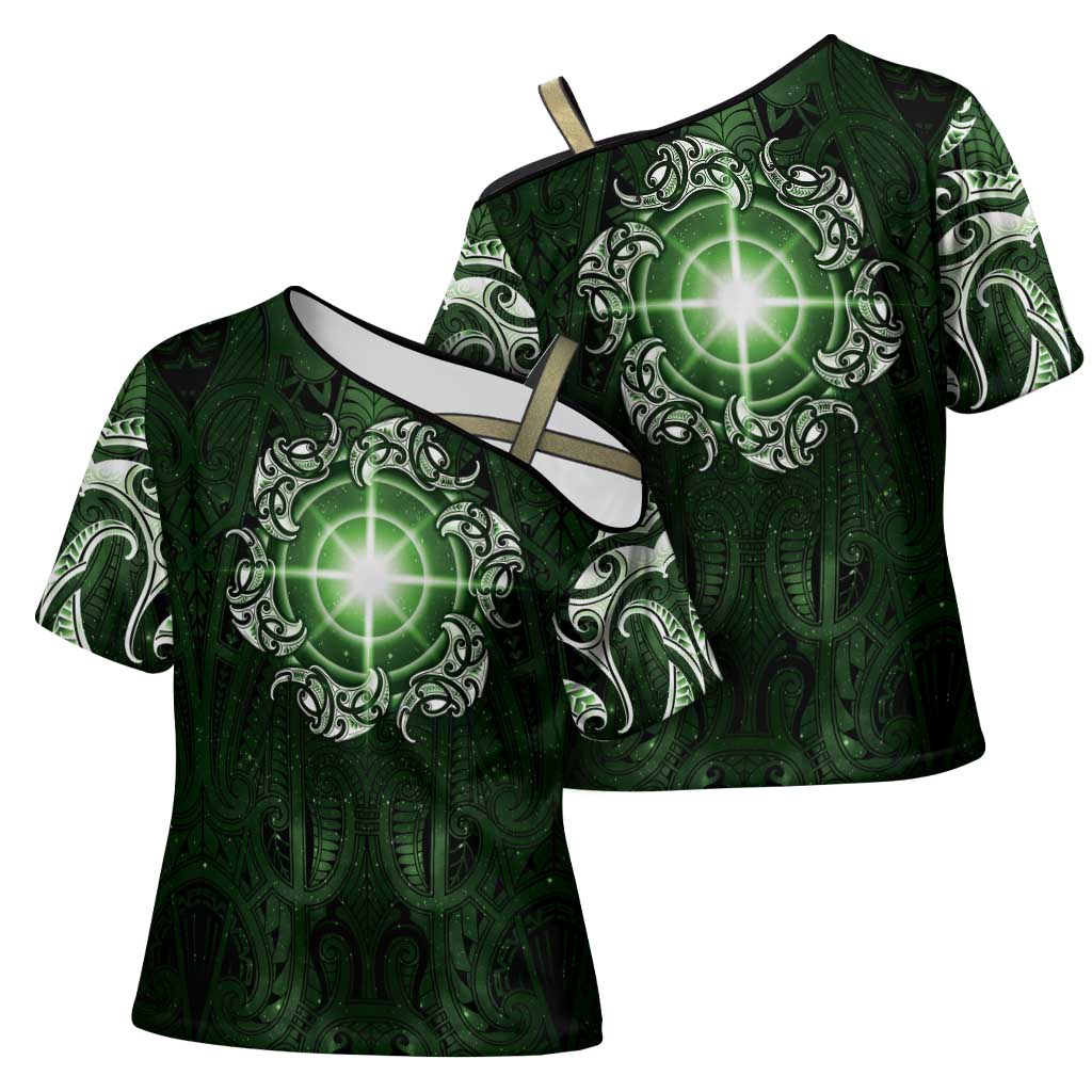 New Zealand Matariki Tupuarangi Cross Shoulder Shirt Maori Moko Green Galaxy