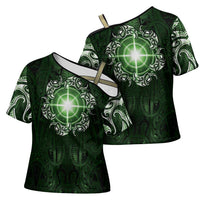 New Zealand Matariki Tupuarangi Cross Shoulder Shirt Maori Moko Green Galaxy