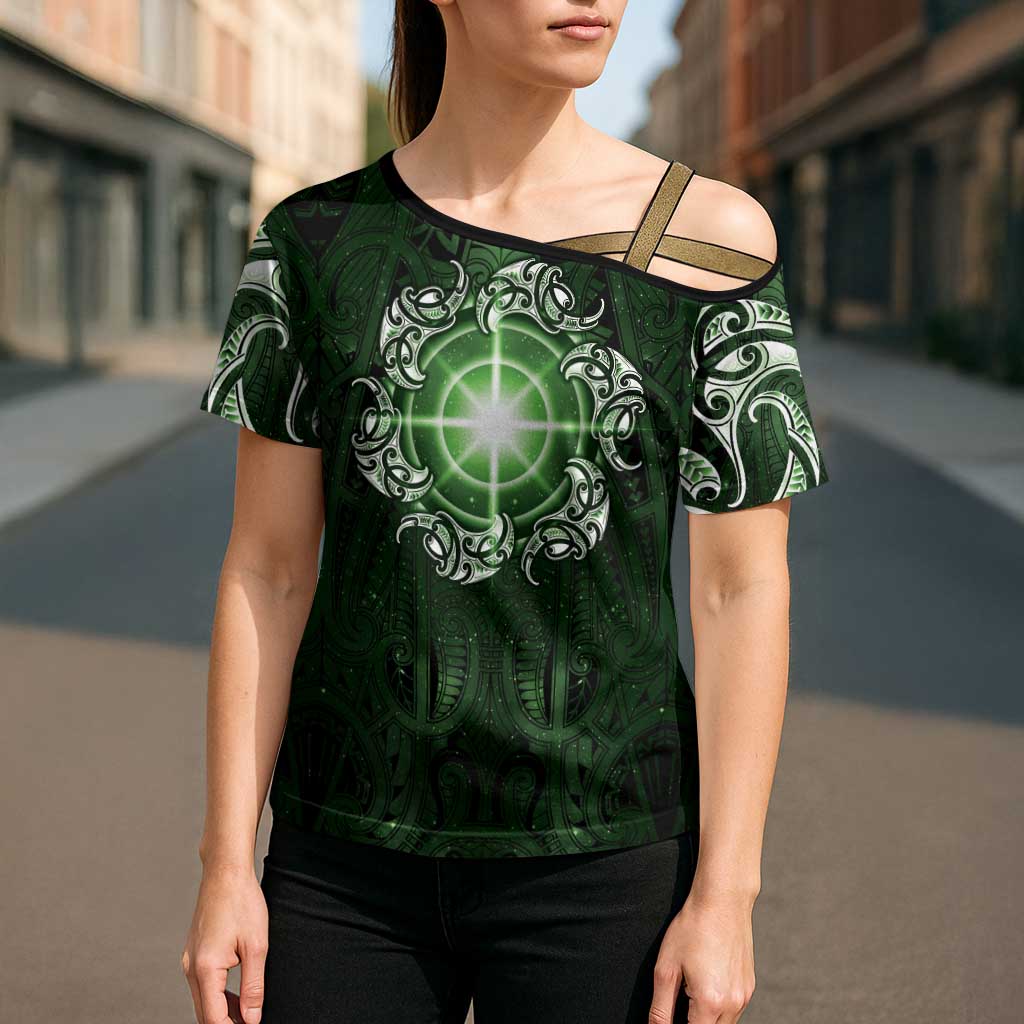 New Zealand Matariki Tupuarangi Cross Shoulder Shirt Maori Moko Green Galaxy