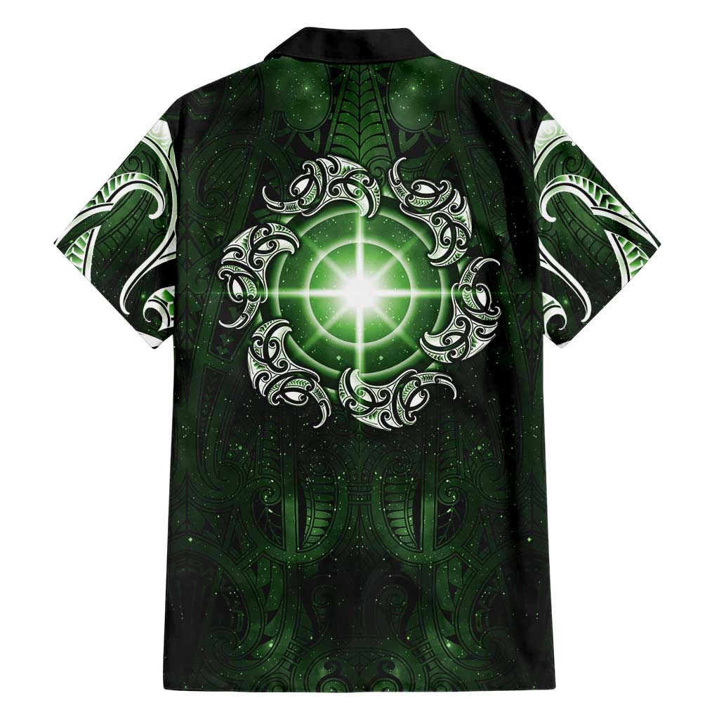 New Zealand Matariki Tupuarangi Family Matching Off The Shoulder Long Sleeve Dress and Hawaiian Shirt Maori Moko Green Galaxy